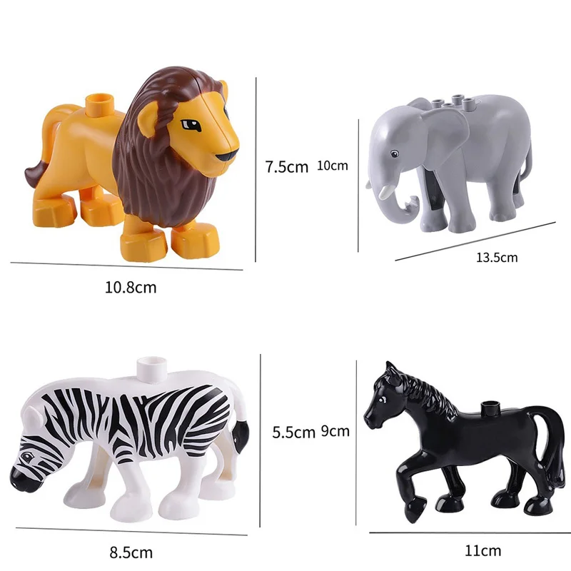 Duplos фигурки животных, большие наборы строительных блоков, слон, обезьяна, лошадь, детские мини Развивающие игрушки для детей, подарок