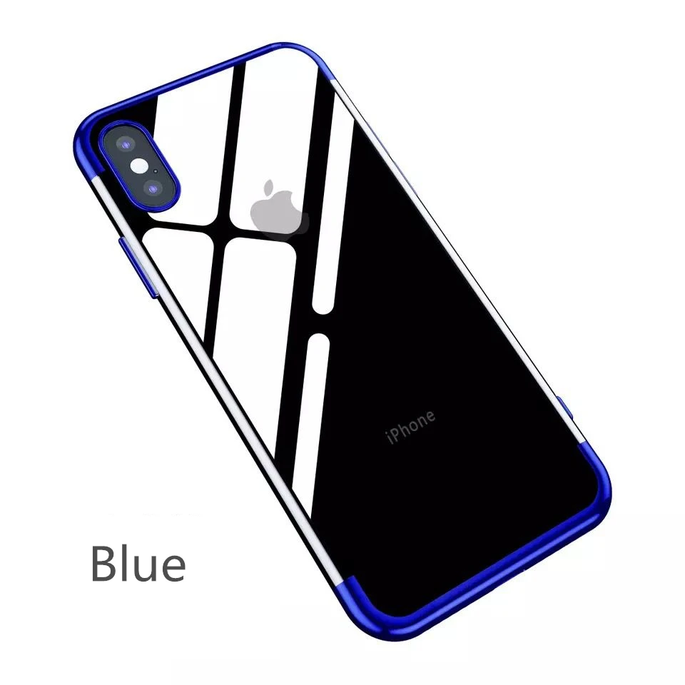 Blue Роскошный прозрачный чехол для iPhone X XS Max XR ультра-тонкий прозрачный Блестящий Мягкий ТПУ чехол для iPhone XS XR задняя крышка - Цвет: Blue