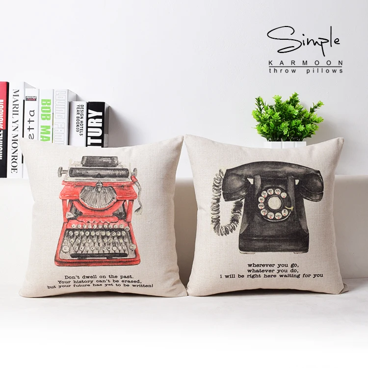

Telephone pillow cover, creative telephone typewriter cotton linen throw pillow case pillowcase