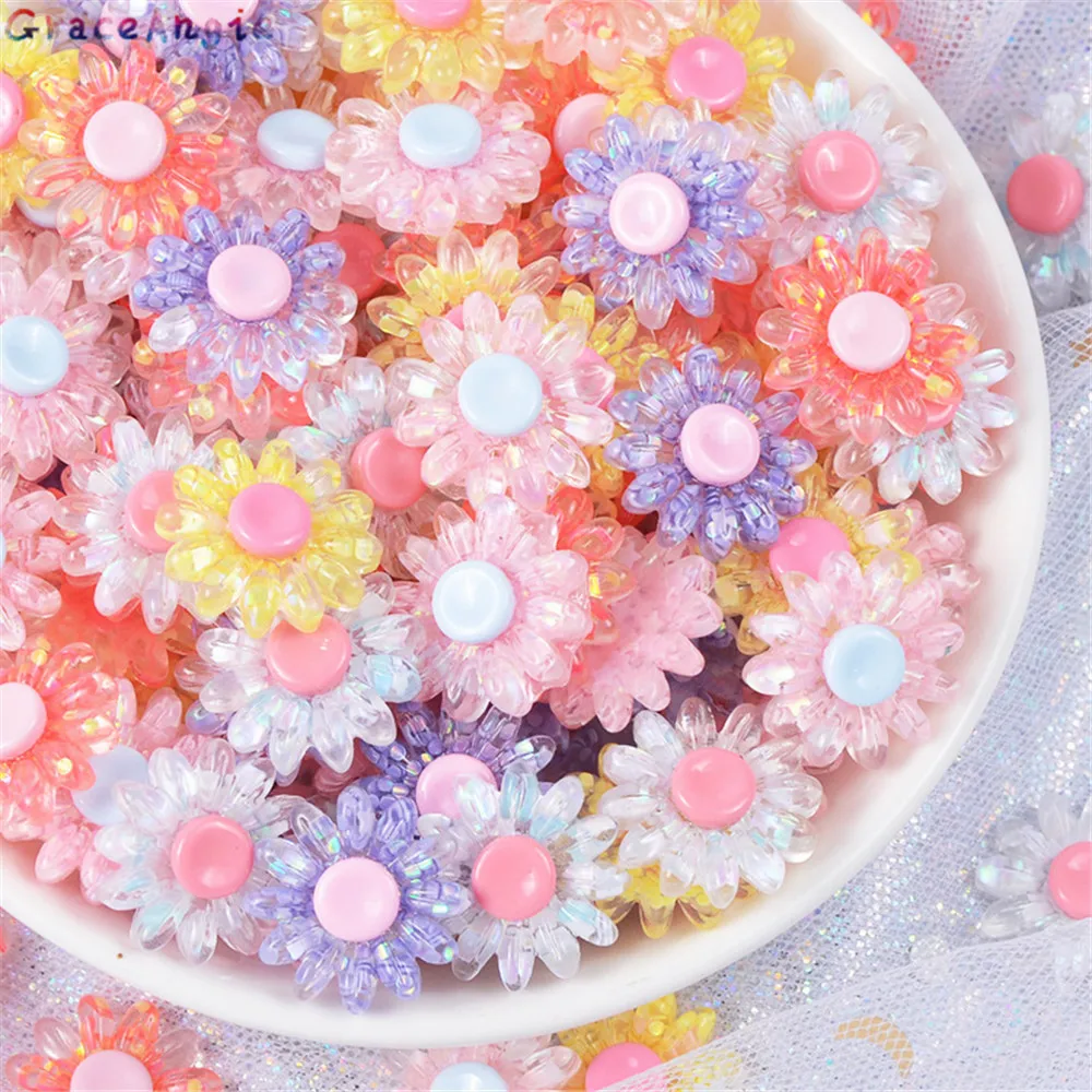 GraceAngie 10pcs Resin crystal flower charms Mix color Sunflower mobile phone shell accessories Jewelry Making findings | Украшения и