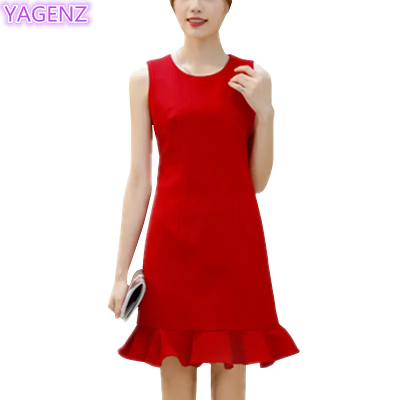 Летнее платье жилет женское Новое короткое с листом лотоса тонкое хвостом модное