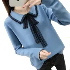 Теплый короткий женский пуловер, свитера, модный Свободный Мягкий Вязаный Повседневный женский свитер с длинными рукавами и кружевным воротником, топы на осень и зиму