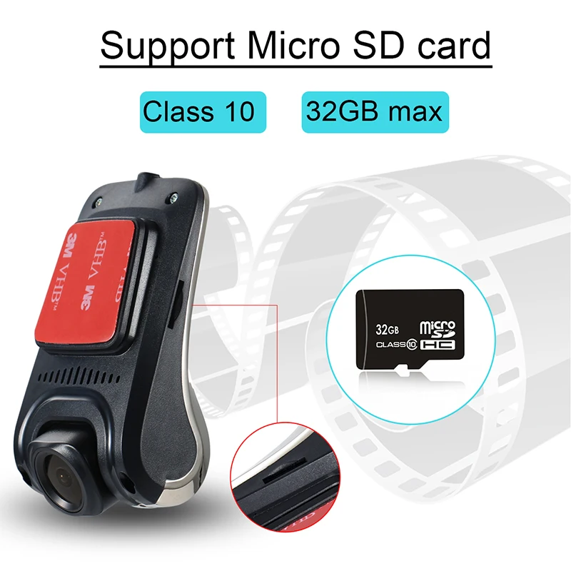 ZW10A USB Автомобильный видеорегистратор, камера для вождения, видеорегистратор для Android, Автомобильный плеер, видеорегистратор для вождения, Авто запись, черный