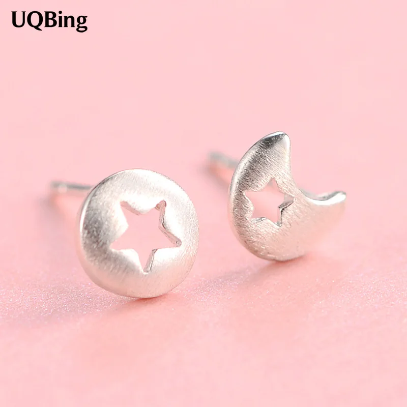 

Newest Style Fashion Lovely Cartoon Asymmetric Hollow Moon Star 925 Sterling Silver Stud Earrings Jewelry Pendientes Brincos