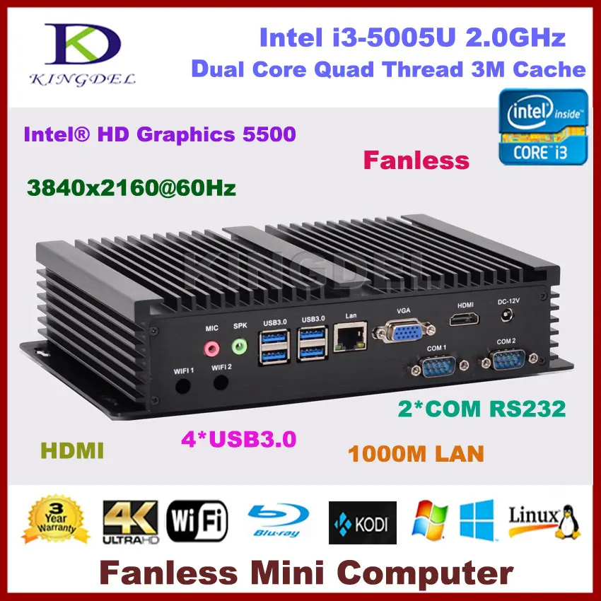 

New arrival Fanless Mini PC Windows i3 5005U processor 8GB RAM mSATA 3.0 SSD 2*RS232 COM Port industrial PC Rugged computer PC