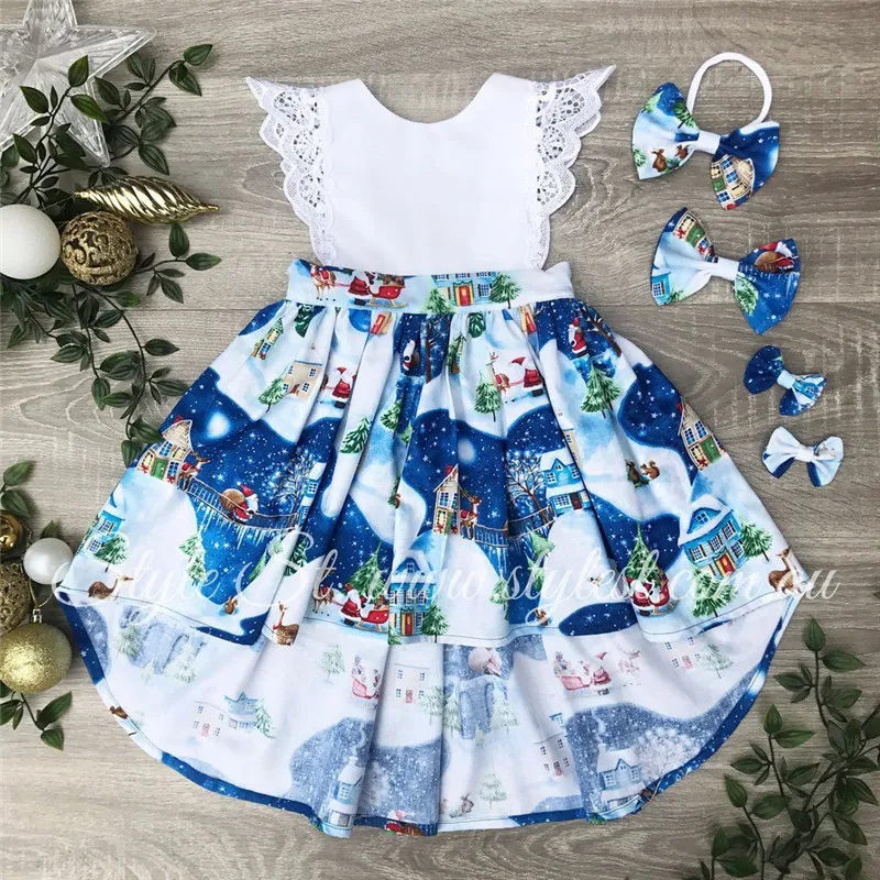 Christmas Lace Floral Mini Dress Lovely Sleeveless Newborn Baby Girl Kids Xmas Party Dresses Costume | Детская одежда и обувь
