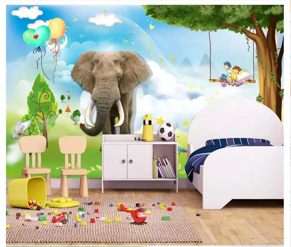 Custom photo wallpaper 3d for walls 3 d Fresh children's paradise elephant mural beautiful room murals | Обустройство дома