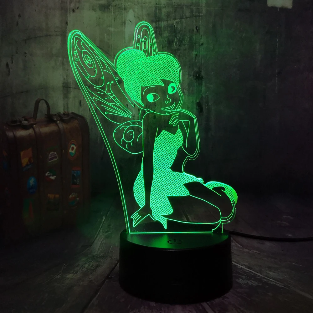 3D светодиодный ночник настольная лампа Miss Bell Elf Tinker 7 цветов для украшения детской