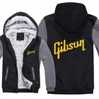 Зимняя Теплая мужская толстовка на молнии с логотипом бренда Gibson, флисовая утепленная куртка для фанатов музыки