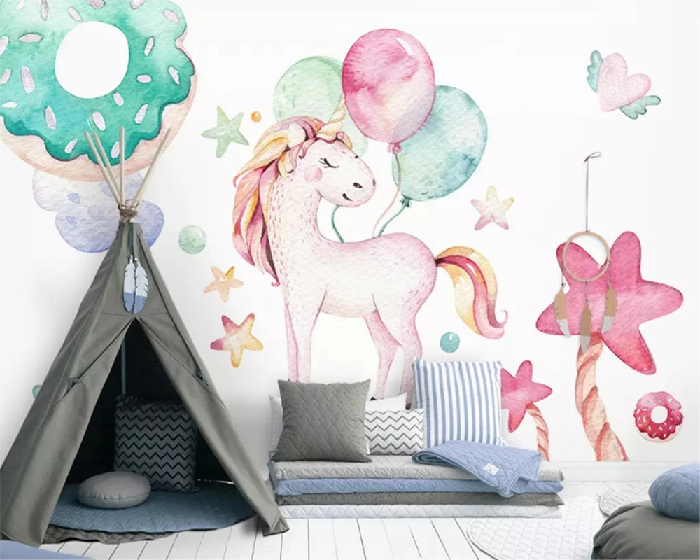 

beibehang Custom fashion classic papel de parede wallpaper Nordic minimalist animal unicorn hand-painted children's background