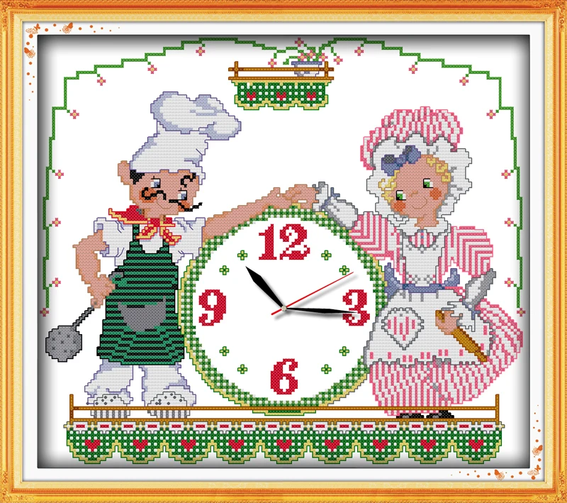 

Joy sunday clocks style The cooks cross stitch kitchen patterns kits stamped fabric 14CT and 11CT for children