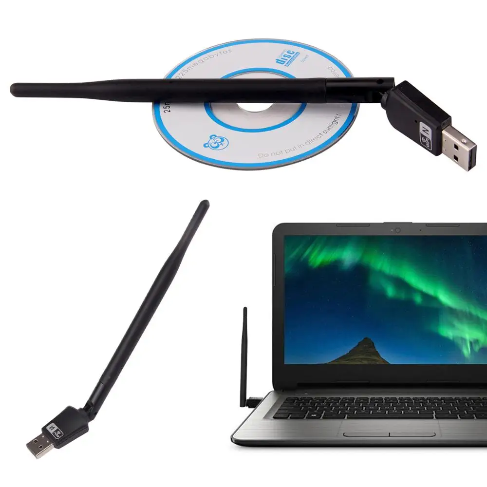 Беспроводной usb ресивер Elisona 150 Мбит/с с антенной 5 дБ CD диск для Windows 7 8 10 XP
