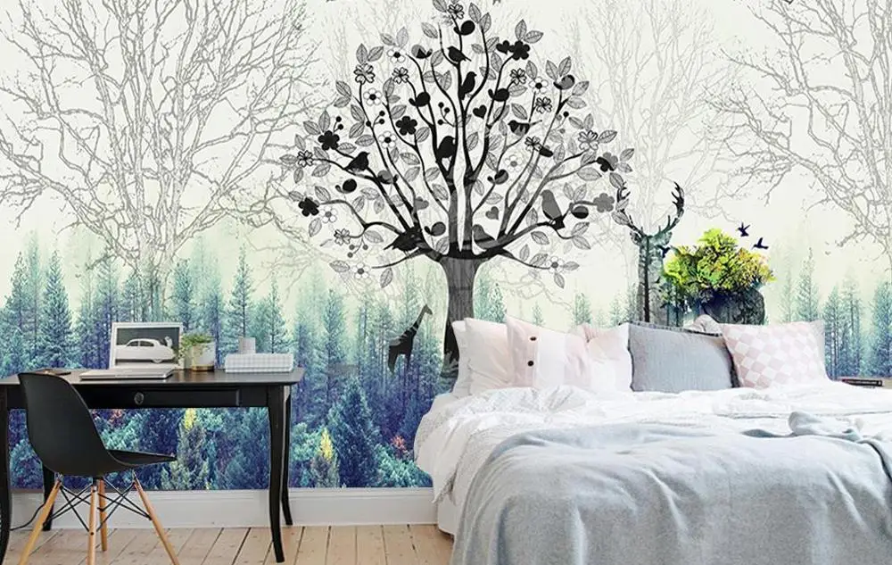 2019 современные свежие 3D Настенные обои Лесной фотообои Скандинавская