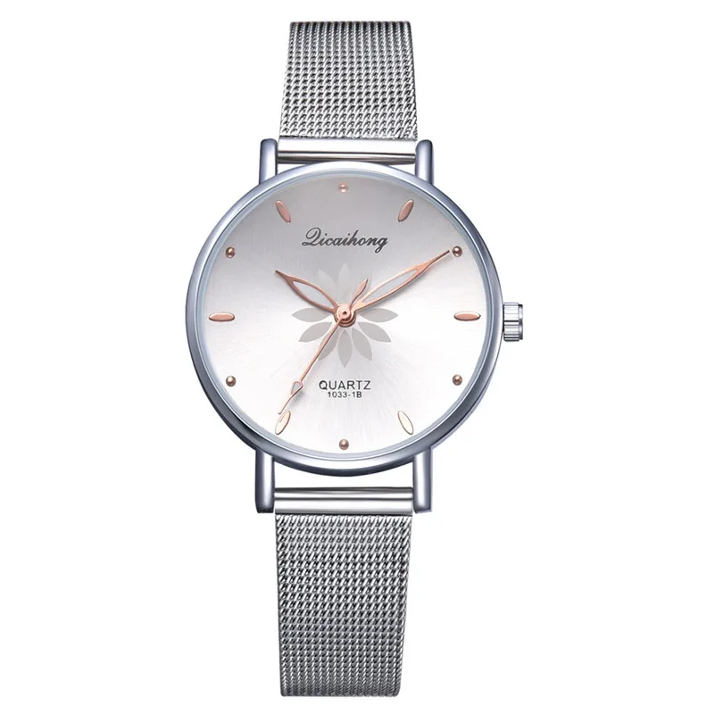 

Luxury Women Watches Fashion Stainless Steel Analog Quartz Wristwatch Flower Pattern Bracelet For Female Luxury Casual Clock #C