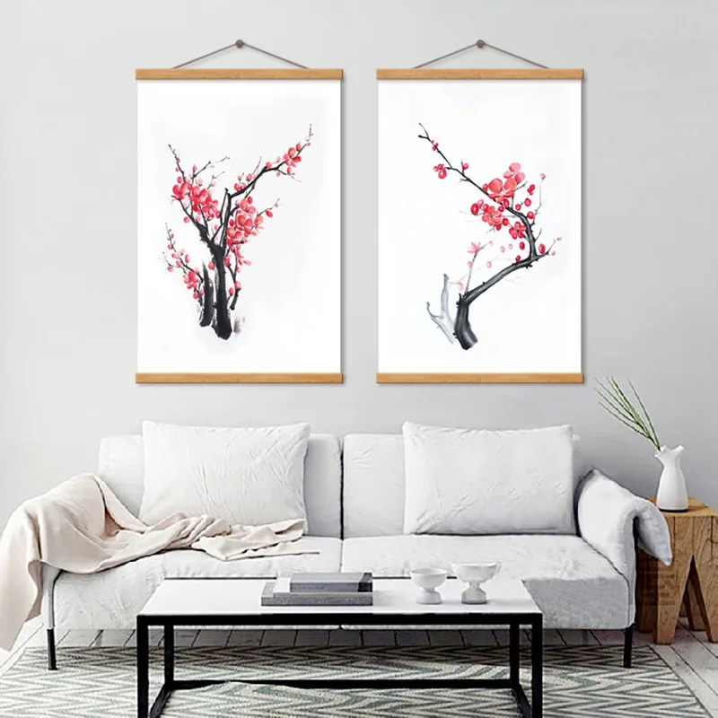 

Chinese Style Minimalist Decoration Painting Plum Blossom Red Flower Poster Hd Print Canvas Wall Picture for Bedroom Decor