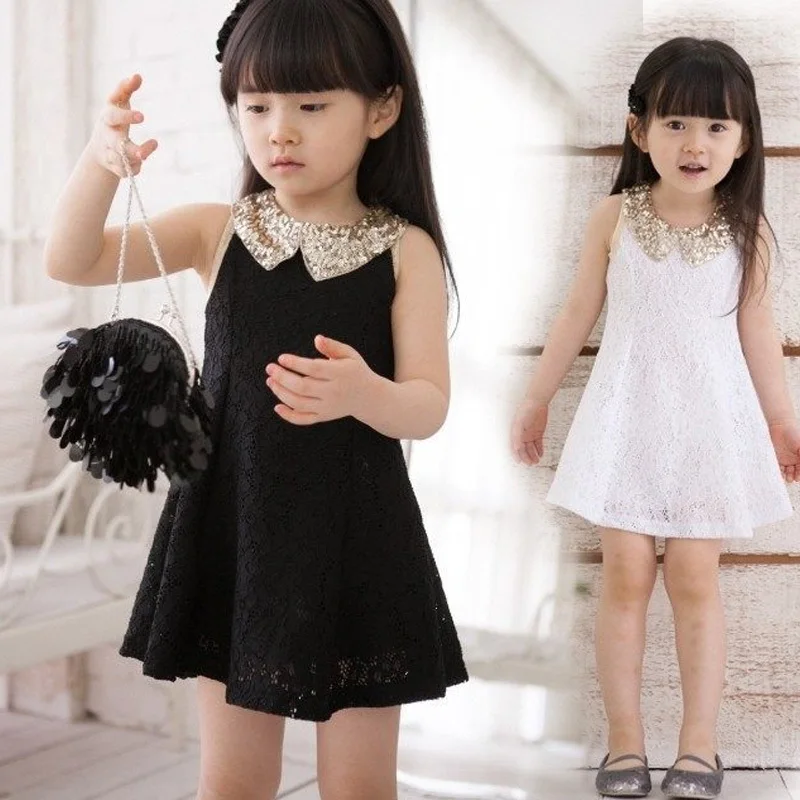 Yilaku Girls Sequins Dress Kids Black and White Sleeveless Lace Vest Dresses For Girls' Mini Vestido Infantil MeninaCA196 | Детская