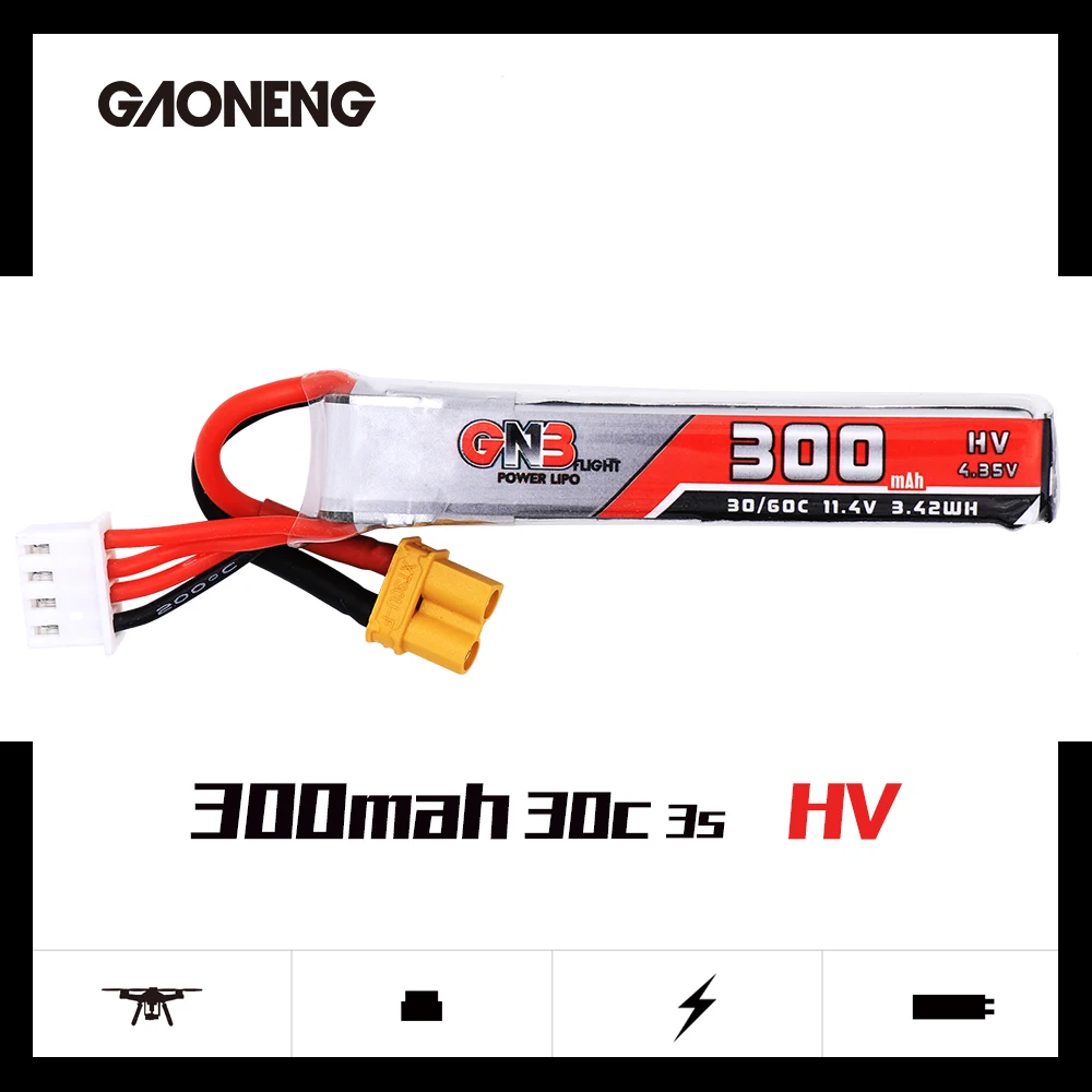 2 шт. GNB 300 мАч 3 S 11,4 V 30C/60C HV литий-полимерный аккумулятор XT30 разъем для полноскоростной tinyleader whoop3S беспилотный Радиоуправляемый fpv-дрон VS Happymodel