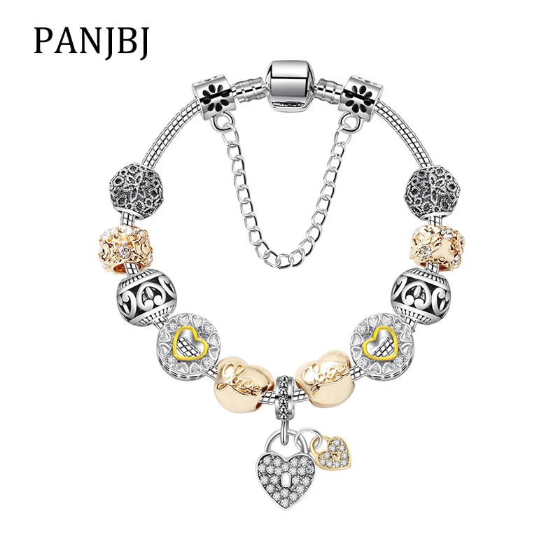 

Браслет из посеребренных бусин, сплав, розовое золото, любовь, сердце, змея, базовый браслет с подвесками для женщин, самодельные ювелирные и...