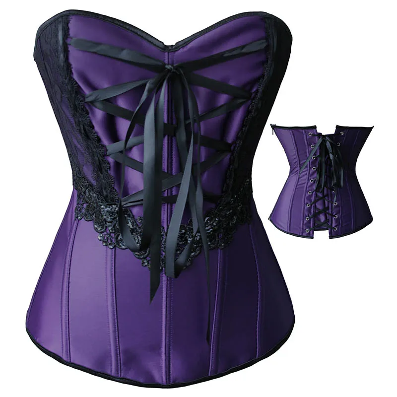Purple Satin Corset Dresses Corpetes E Espartilhos Sexy Corsets And Bustiers Gothic Dress Victorian Burlesque Costumes For Women | Женская