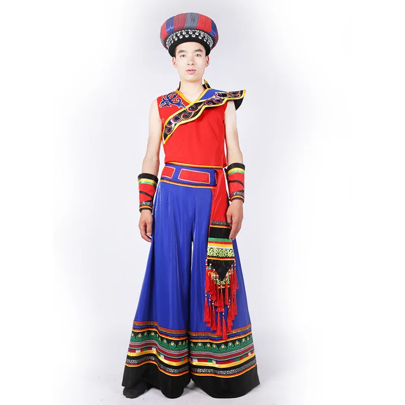 

China Yi Nationality Ethnic Minority Outfit Men's Folk Costume Include Hat Yunan Sichuan Guizhou Province Yi Dance Garment