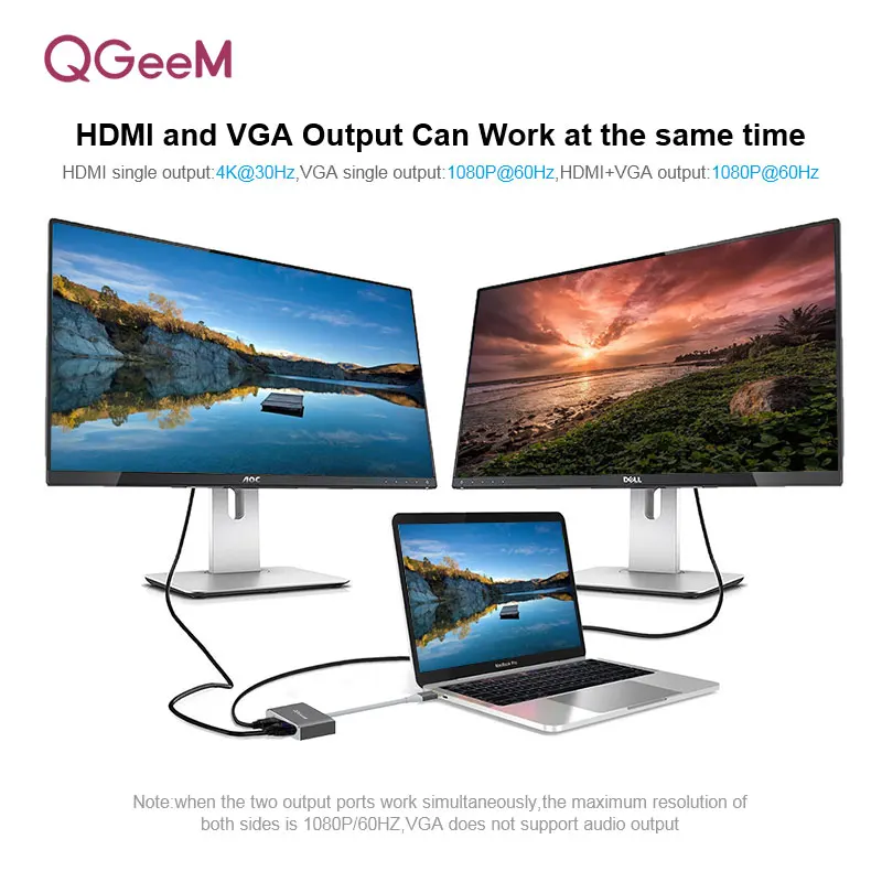 QGEEM USB C HDMI кабель совместимый адаптер VGA Type c к 4K для MacBook Pro ChromeBook galaxy S9 Huawei P20