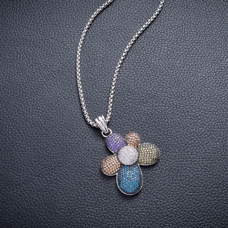

Punk Fashion Personality Colorful Flower Pendant Necklace Copper Zircon High Quality Jewelry Valentine's Day Party Gift