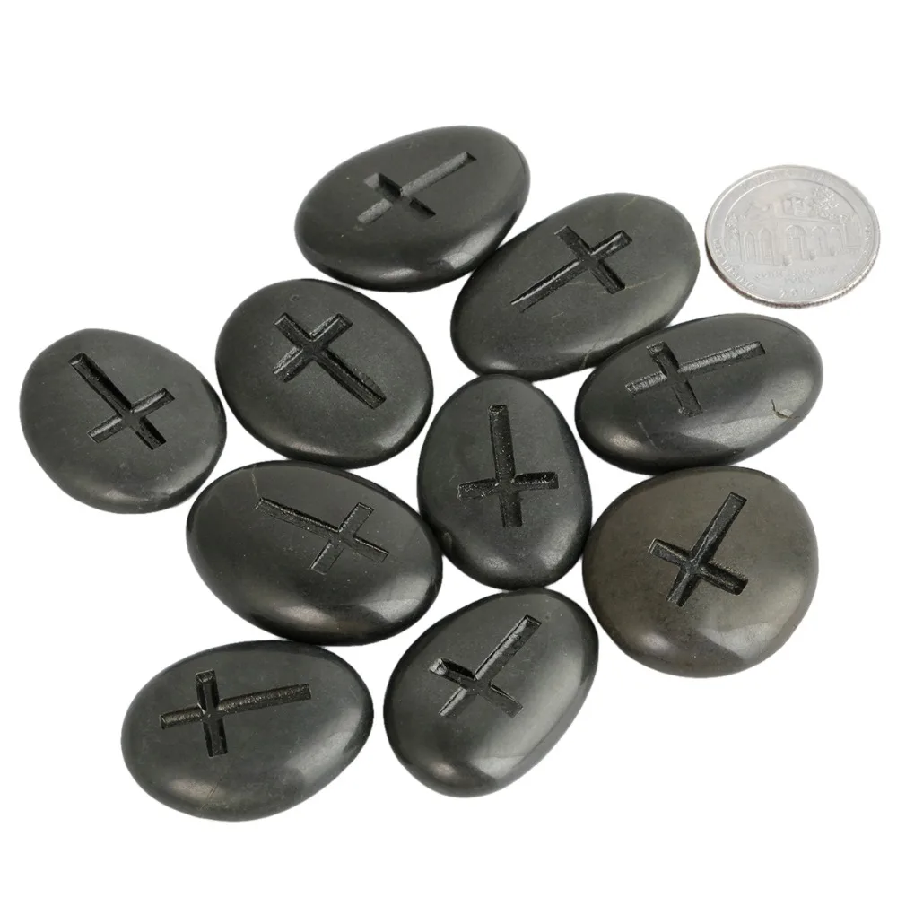 

TUMBEELLUWA 1Lot (5Pc) Black Inspirational Engraved Stones with Cross,Pocket Stone,Pebble Stone