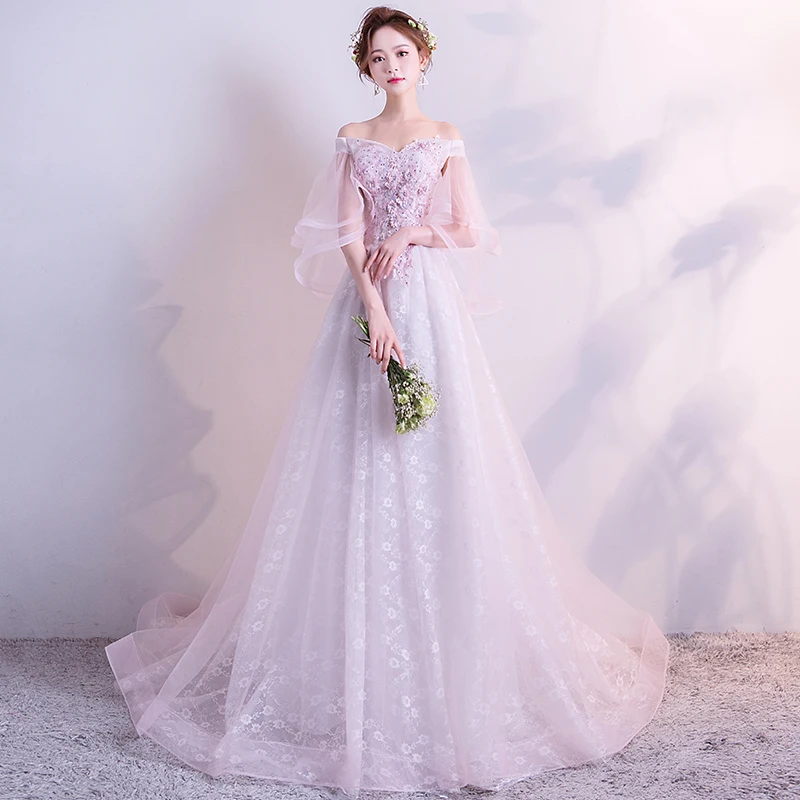 Розовые Свадебные платья 2019 вырез лодочкой длина до пола Линия Vestido De Noiva