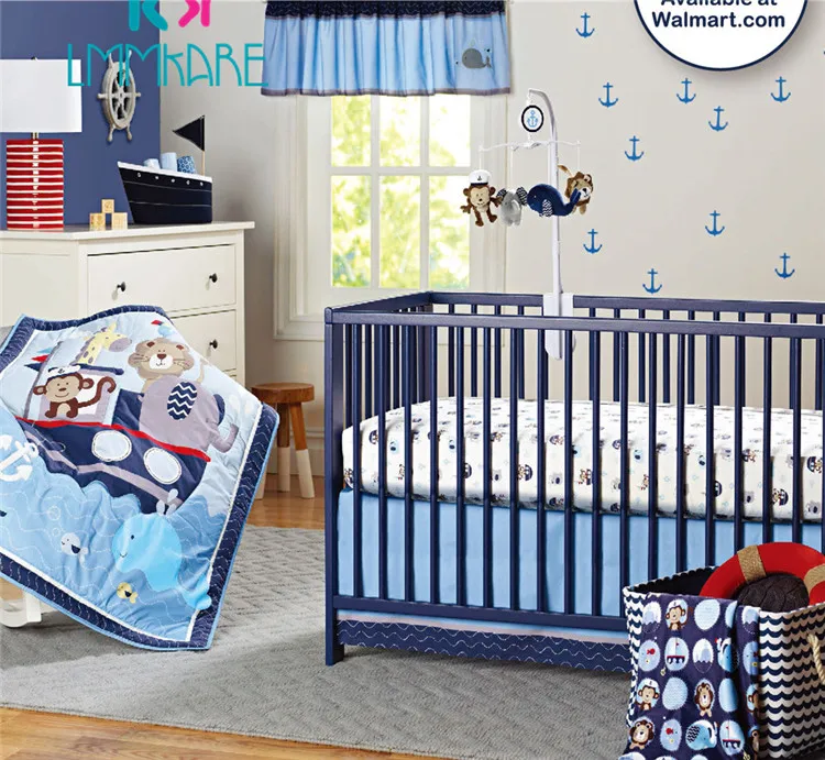 8pcs sets Хлопок детская кровать бамперы синий Вояж мультфильм вышивка детская кровать простыня Одеяло сумка для хранения мягкий мальчик кроватка постельные принадлежности наборы - Цвет: 8pcs sets