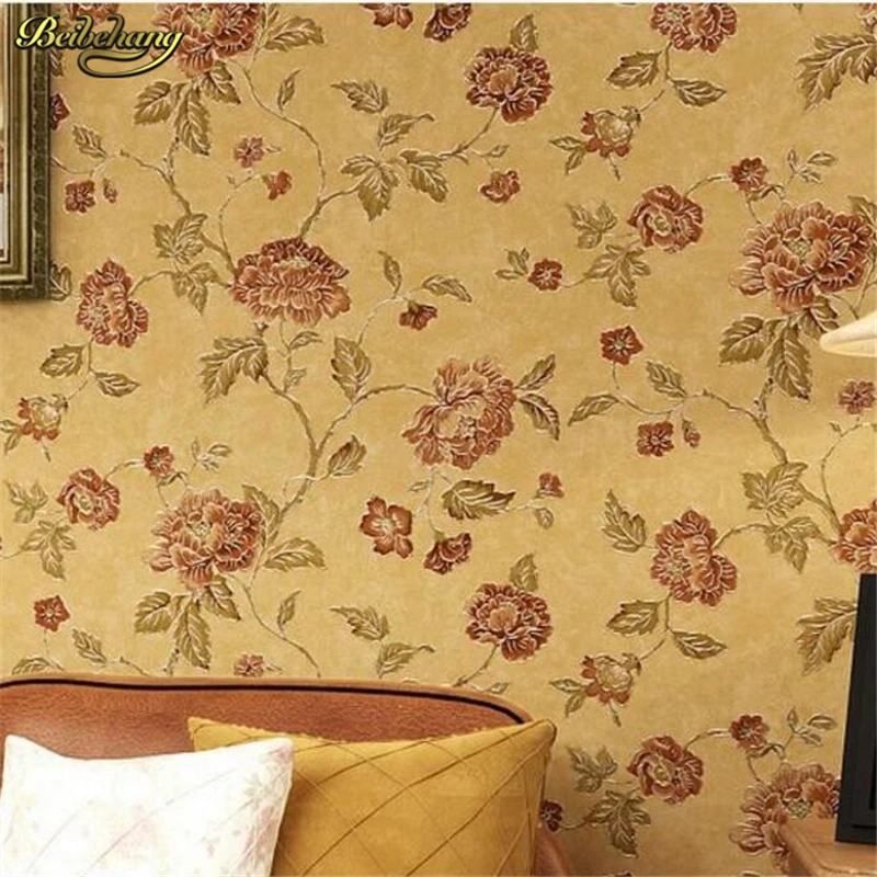 

beibehang papel de parede American pastoral countryside retro flower gold foil wallpaper bedroom living room TV backdrop
