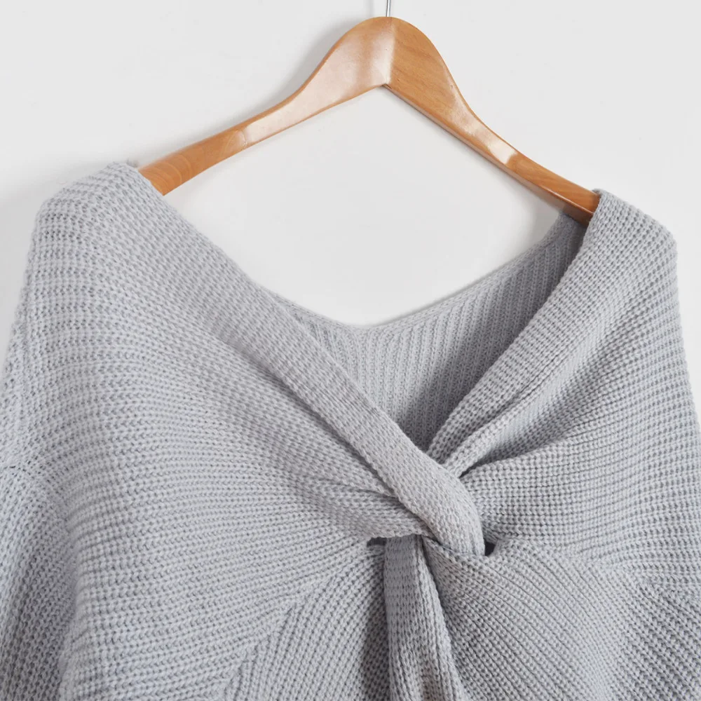 Для женщин Свитеры для V Средства ухода за кожей Шеи витой назад свитер Пуловеры с