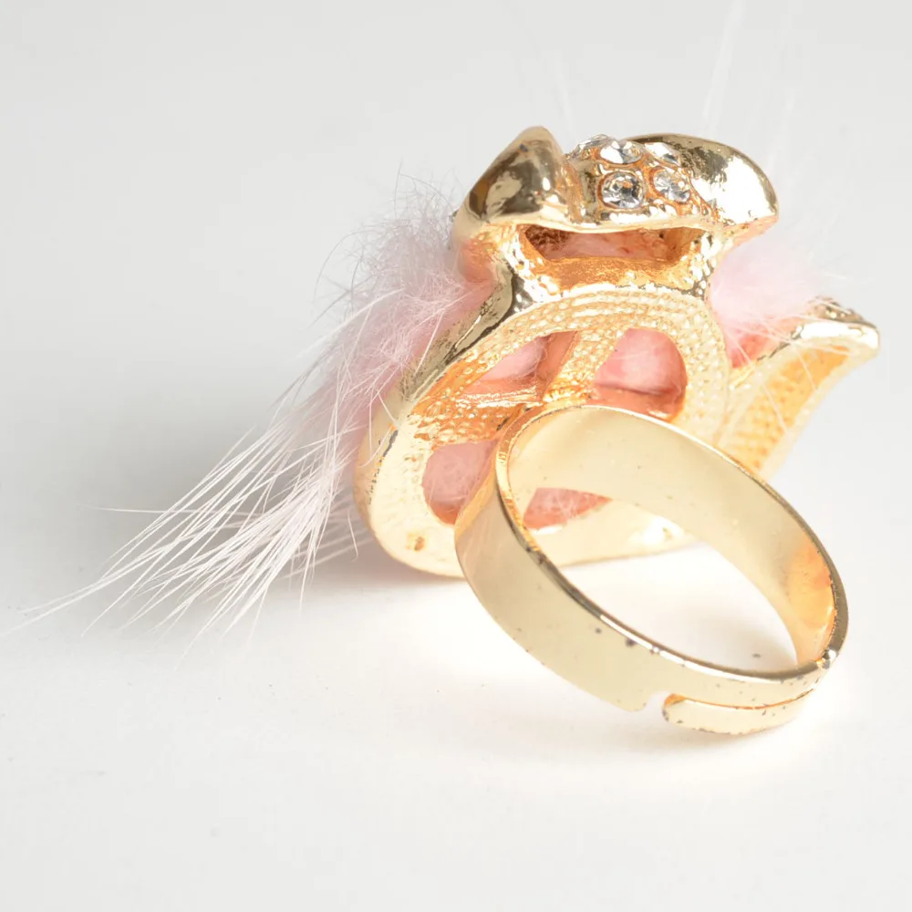 anillos mujer exquiiste women Small Fox Pink Feather rhinestone Adjustable birthday party gift | Украшения и аксессуары