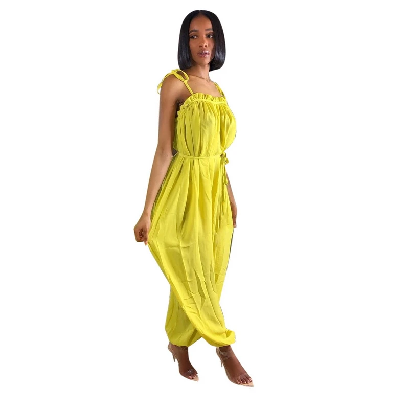 Желтые женские шаровары летние комбинезоны с открытой спиной широкие брюки