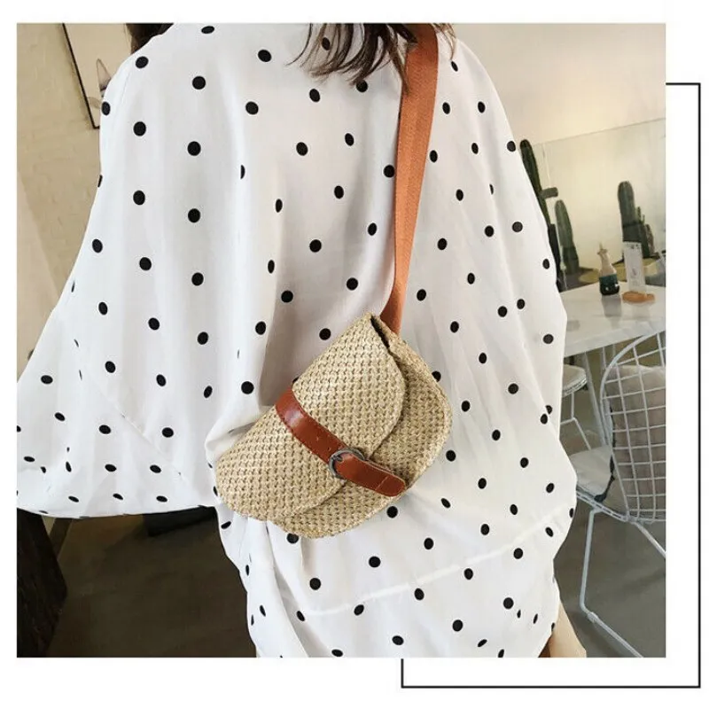 Женская прямоугольная соломенная сумка на плечо из ротанга ручной работы