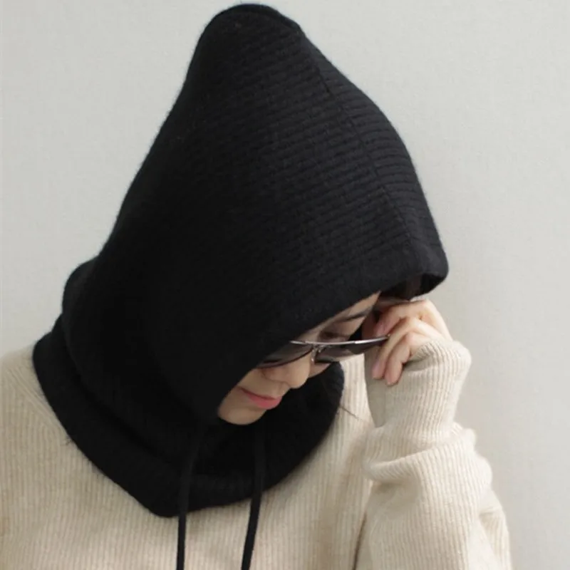 Black Женская шерстяная Трикотажная Шапочка JECH, зимняя шапка Skullies Beanies, теплые женские вязаные Стильные Шапки с капюшоном для мужчин и женщин - Цвет: Black