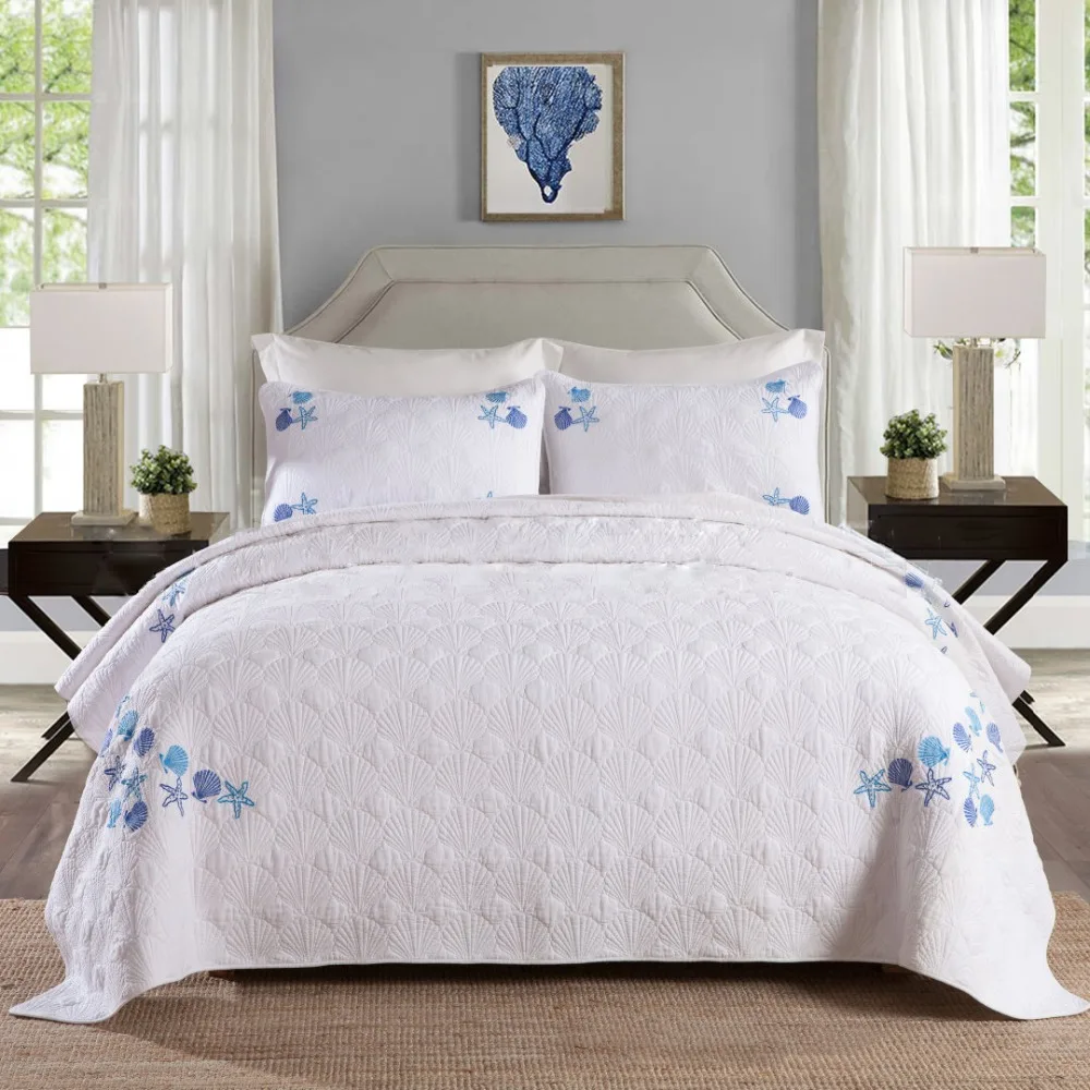 

CHAUSUB Cotton Quilt Set Plain Jacquard 3PCS Bedspread on the Bed Pillowcase Queen Size Summer Blanket for Bed Coverlet Sets
