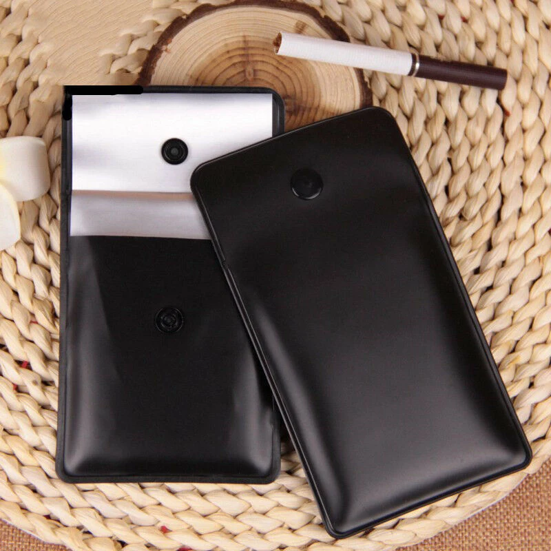 2Pcs Black Ashtrays Bags Smoking Cigarette Tobacco Fireproof Portable PVC Ash Storage Tools for Outdoor Dating Shopping | Дом и сад