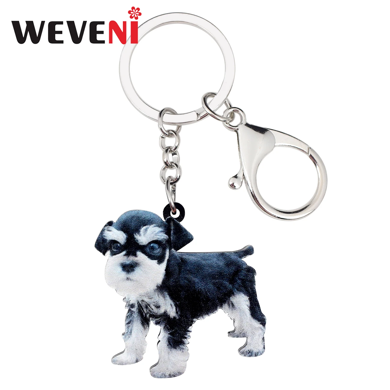 

WEVENI Acrylic Cartoon Mini Schnauzer Dog Key Chains Keychains Ring Jewelry For Women Girls Bag Car Purse Charms Gift Wholesale