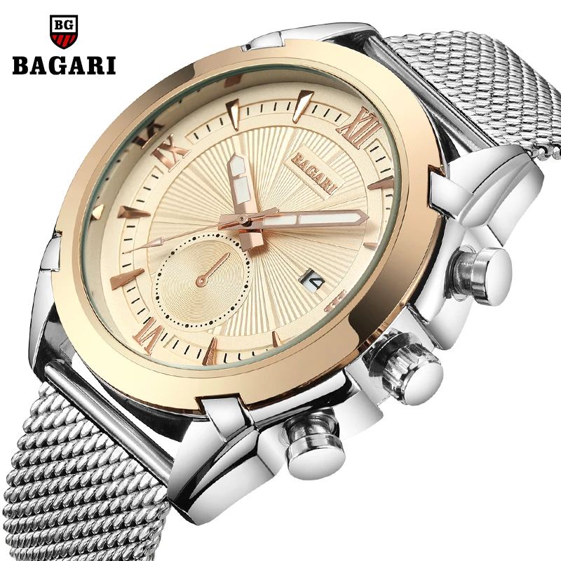 Спортивные мужские часы BAGARI брендовые Роскошные водонепроницаемые спортивные с