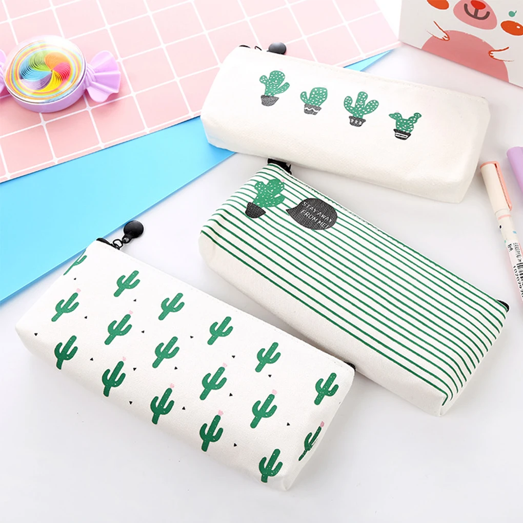 

Fashion Zipper Pencil Bag Lovely Cactus Printing Style Makeup Tools Holder Pen Pencil Ruler Storage Pouches Storage Bag
