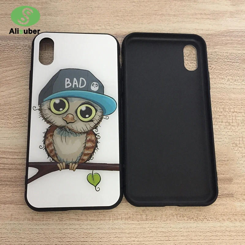Alisuber Cute Owl Tempered Glass Phone Case for iphone X 7 8 plus Cartoon Cases Anti-knock Back Cover 6 6s Plus |
