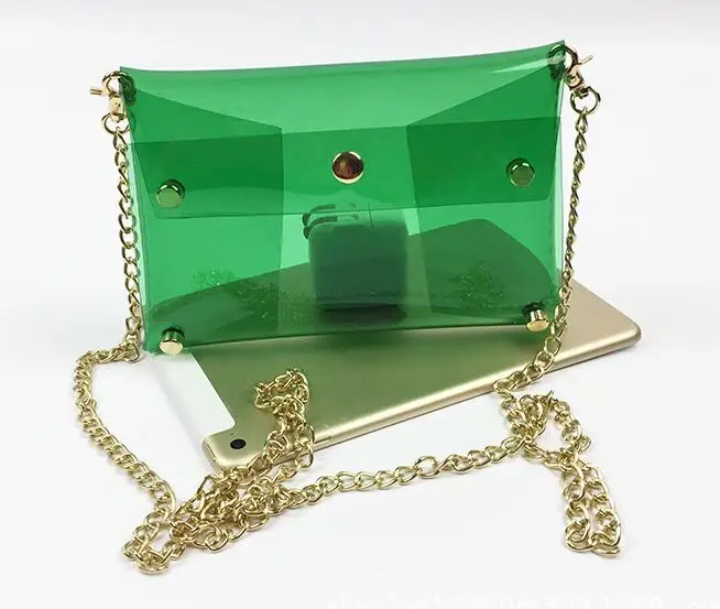 new 10 pieces Designer Clear Punk Cool See-through PVC Women Chains Shoulder Bag Mini Cross body Bag with gold rivet