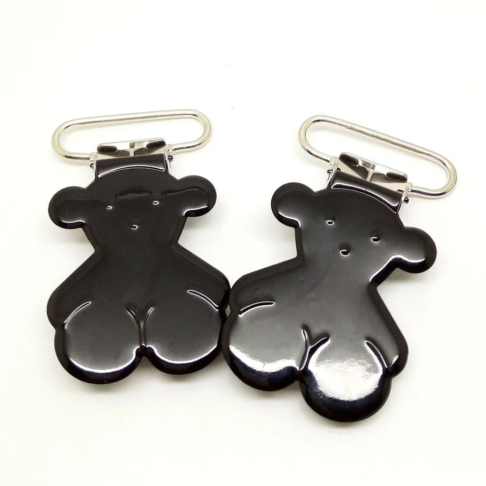 

300pcs black suspender clips for trousers wholesale metal bear suspender clips
