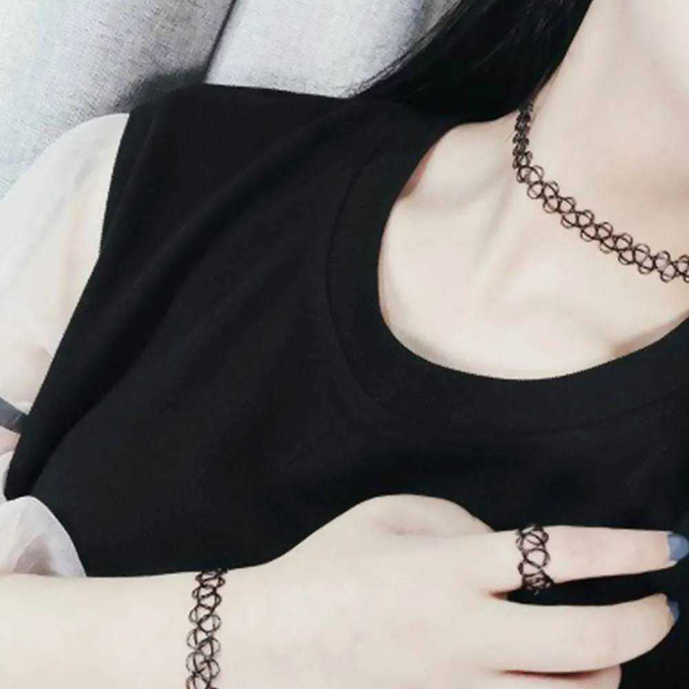 3 шт. тату обруч с кулоном и серьги растягивающийся Готический ожерелья узором из