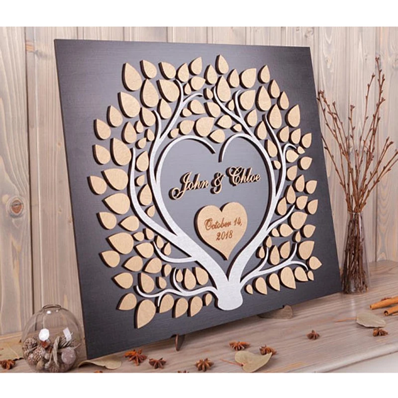 Personalized Wedding Guestbook 3D Wood Heart Tree Wedding Guest Book Signature In Guestbook Gradient Color