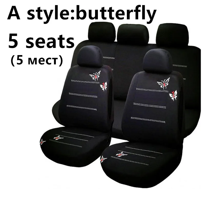 5 seats A Style Универсальные чехлы для сидений автомобилей, тканевые Чехлы для автомобилей, подходят для ford focus 2 peugeot 206 kia rio 3 VAZ 2114 lada - Название цвета: 5 seats A Style