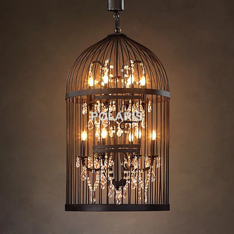 Винтажная люстра в деревенском стиле с кристаллами для птиц подвеской виде