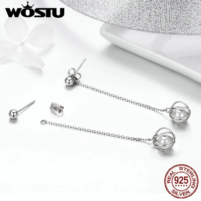WOSTU Новое поступление 925 пробы серебро и жемчуг Sphere серьги для Для женщин