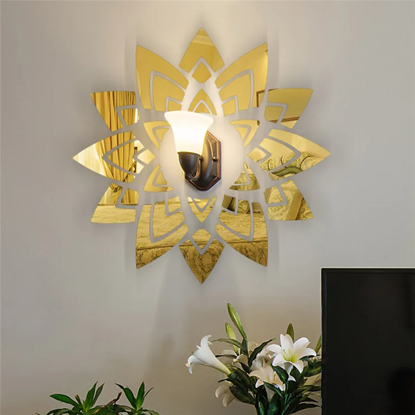 Золотой 3D Цветы зеркальные настенные наклейки Современные настенные DIY художественное зеркало для гостиной потолок фон украшение зеркальные наклейки 9F01 - Цвет: Золотой