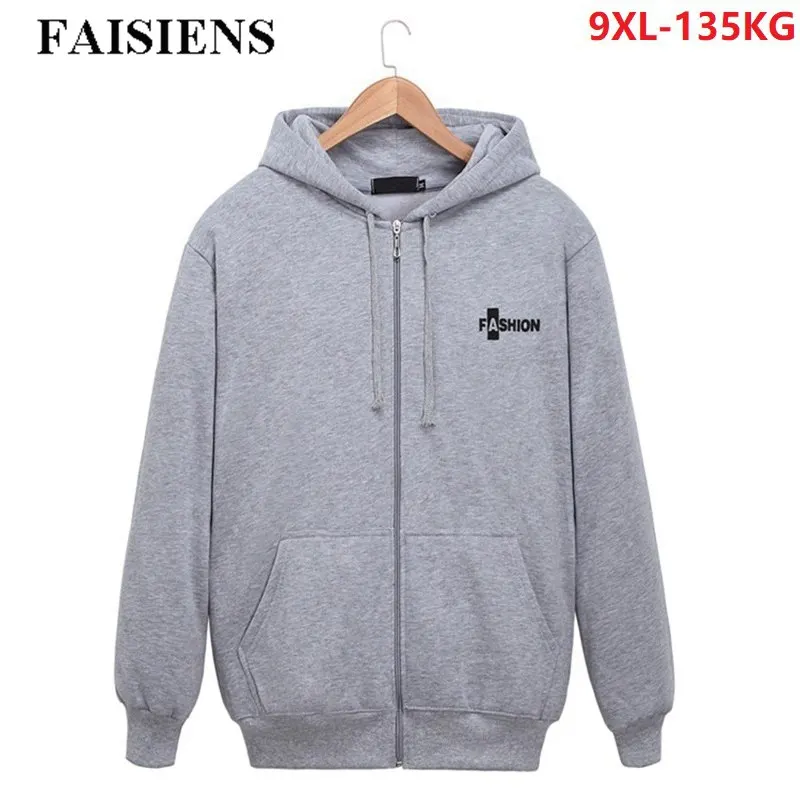 

FAISIENS Men Casual Sweatshirts Long Sleeve Hoodies Large Size 6XL 7XL 8XL 9XL Autumn Black Zipper Cotton Hooded Sweatshirts